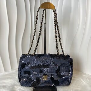 CHANEL Classic Flap Sequin Quilted Shoulder Bag